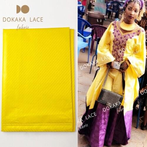 Yellow Senegal Guinea Bazin Riche Fabrics With Jacquard Pattern Indian Women Daily Dresses Design 5 Yards Basin Material Fabric
