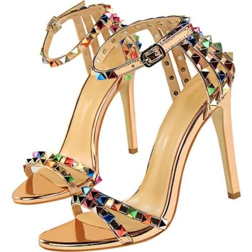 2020 New Fashion Women High Heels Rivets Studded Sandals Stiletto Gladiator Pumps Stripper Summer Fetish Platform Shoes Hot Sell