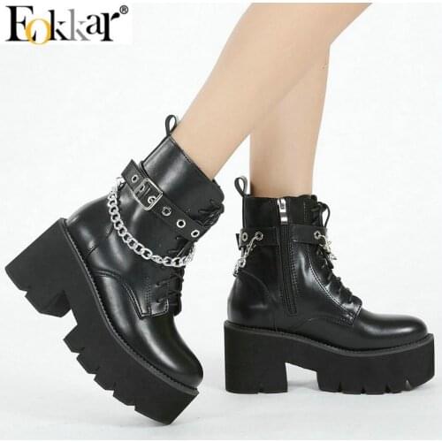 Eokkar 2021 Women Gothic Ankle Boots with Chain Platform Punk Punk High Heels Ankle Boots Cosplay Ankle Boots Chunky Winter Boot