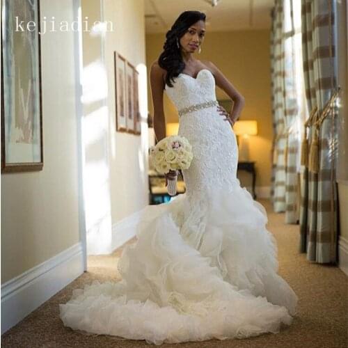 Vestidos de novia Sexy mermaid Wedding Dress 2020 Sweetheart sashes Ruffled Organza Court Train Bridal Gowns Robe de mariage