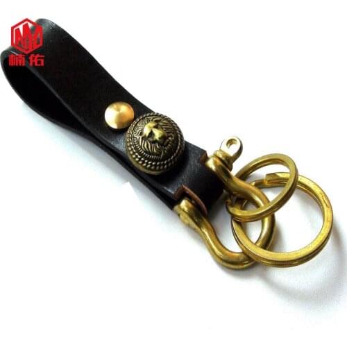 1 Pc Top Layer Cowhide Real Leather Keychain EDC Pocket Tool Key Ring Portable Mini Car Key Chain