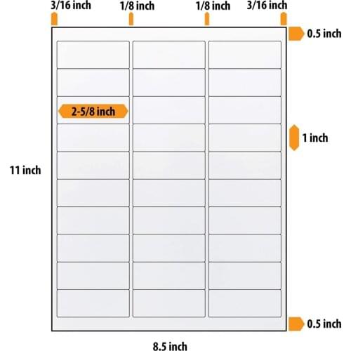100 Sheets 30 up, Easy Peel Address Labels Size 2-5/8" x 1" (2.625 x 1) for Ink Jet/Laser Printer. (Made in china)