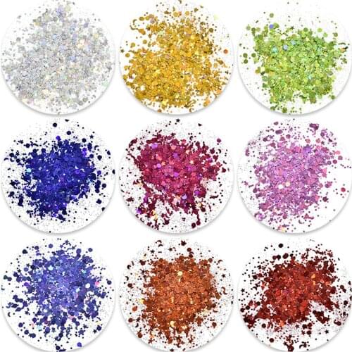 200g/Bag Hexagon Moon Star Glitter Sequins Holographic Flakes Nail Art Sequins Laser Mix Sequins Chunky Glitter Spangles KH/98