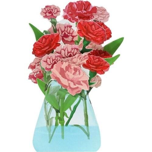 3D Handmade Vase Carnation Display Paper Greeting Cards PostCard Thanksgiving Mothers Day Teachers' Day Creative Gift