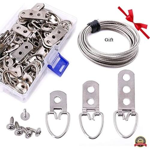 60Pcs Assorted Heavy Duty D Ring Picture Hangers Kit with Picture Hanging Wire Frame Picture Hangers with Screw For Picture Hang