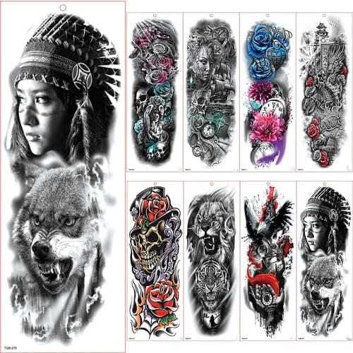 Large Arm Sleeve Tattoo Waterproof Temporary Tattoo Sticker Bear Full Flower Tatoo Body Art Tattoo Girl