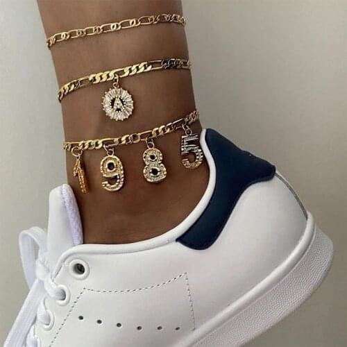 Custom Birth Year Number Anklets For Women Personalized A-Z Initials Anklet Stainless Steel Foot Chains Birthday Jewelry Gift