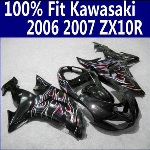 ABS motorcycle parts for Kawasaki fairings Ninja ZX10R 2006 2007 red flames in black ZX-10R 06 07 fairing kit ZS65