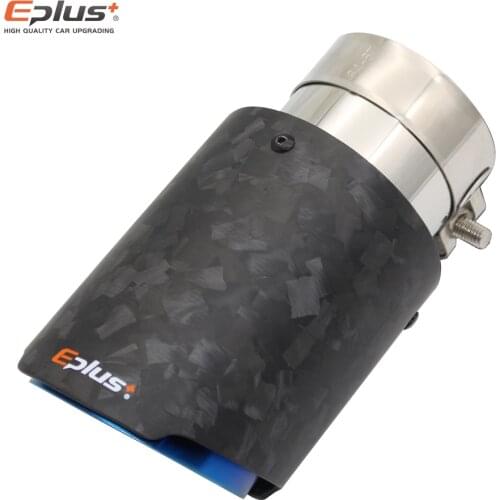 EPLUS Car Matte Scattered Pattern Carbon Fiber Muffler Tip Exhaust System Pipe Mufflers Nozzle Universal Straight Stainless Blue