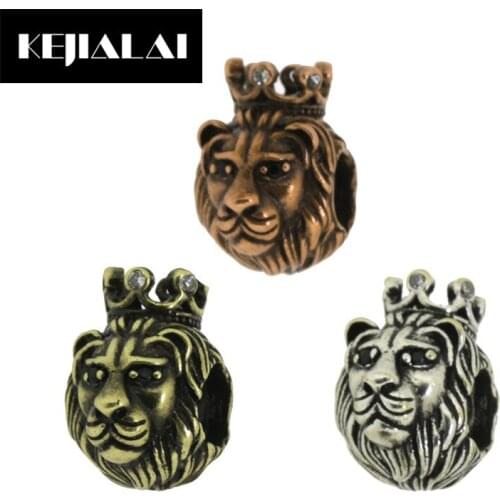 KEJIALAI Vintage Style Jewelry Findings Lion Head Charm Connector Spacers for DIY Bracelet Making Crown Accessories Ins Hot Sale