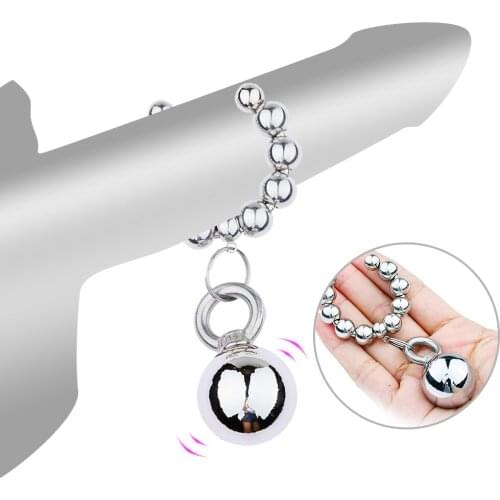 Metal Double Beads Weight Penis Ring Penis Training Enlarger Penis Ring Penis stretcher Orgasm Sex Products for Man Cock Ring