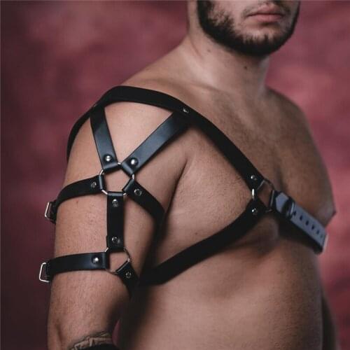 One Shoulder Leather Fetish Men Sexual Harness Straps BDSM Gay Arm Bondage Chest Harness Belts Adult Gay Sex Restraint Costumes