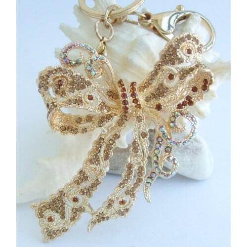 Pretty Bow Bowknot Keychain Pendant Brown Rhinestone Crystal K05823C4