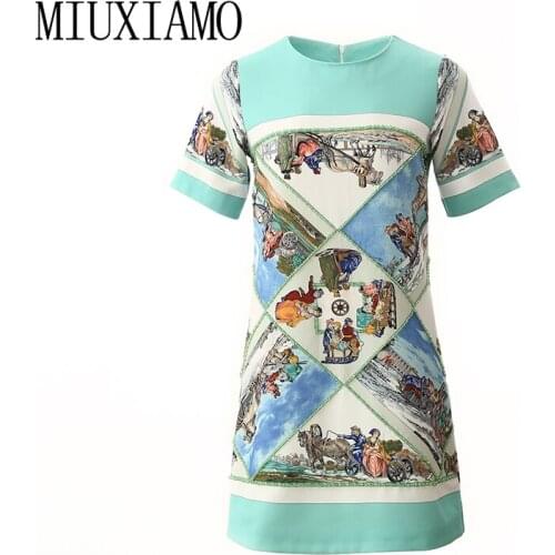 MIUXIMAO High Quality 2020 Spring & Summer dress Party dress Flower Print Diamonds Slim Office Lady Dress Women Vestidos