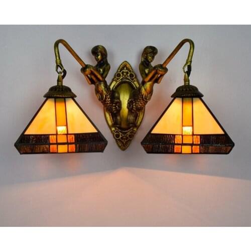 Fashion tiffany Mediterranean Mermaid mirror light fashion rustic wall lamp bed lamps