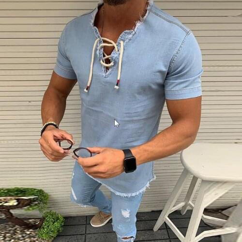 2021 New Spring Summer Mens Clothing Denim Blue Short Sleeve T-shirt Slim Fitness Sports Tops Long Sleeve Mens Shirt MY387