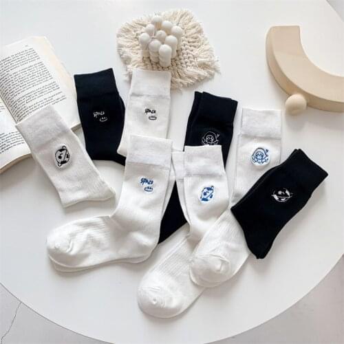 10 Pairs Women Socks Autumn Winter New Ins Black and White Socks Womens Solid Color Socks Preepy Look Socks For Ladies Girls