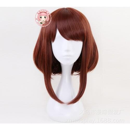 2020 New My Hero Academia Boku no Hiro Uraraka Ochako Cosplay Wig Short Auburn Bobo Heat Resistant Synthetic Costume Hair Women