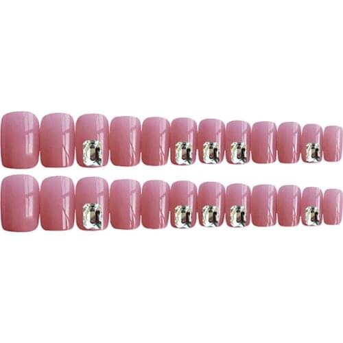 Bulk 24 False Nail Tips with Rhinestone Decor for Nail Salons and DIY Home Manicure (Pink)
