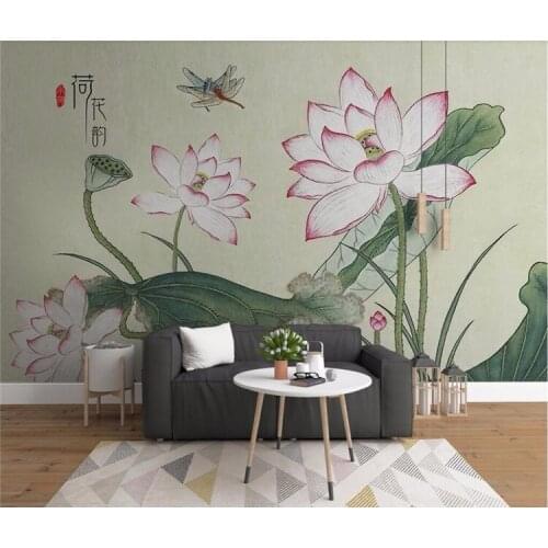 Custom wallpaper modern small fresh lotus flower hand painted TV background wall home decoration murals 3d wallpaper