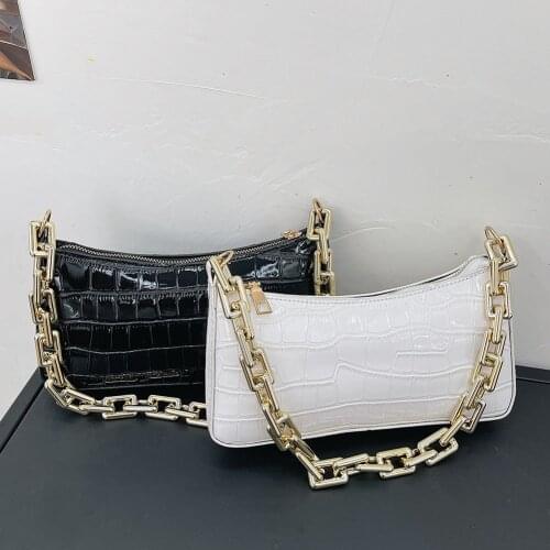Girls Brief Womens Casual Messenger Bags Women Alligator Pattern PU Underarm Shoulder Bag Retro Ladies Thick Chain Purse