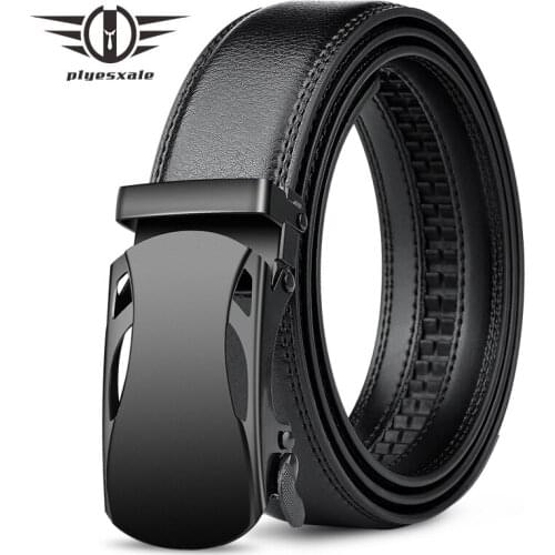 Plyesxale Black Men Belt Genuine Leather Luxury High Quality Formal Dress Belts For Men Click Sliding Buckle Ratchet Belt B268