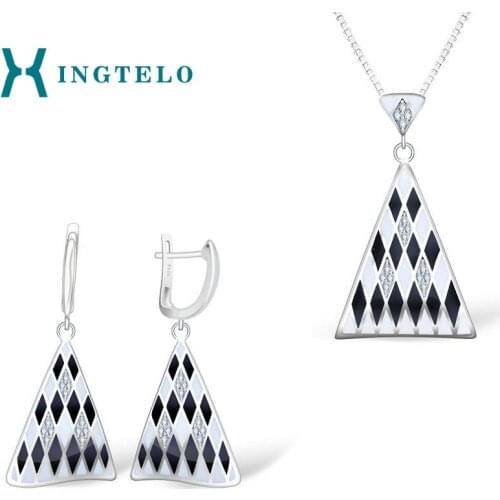 XINGTELO Triangle Jewelry Set 925 Sterling Silver Earring Pendant and Chain Geometric Pattern Punk Jewelry