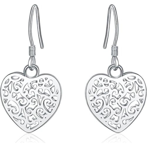 New 925 Silver Earrings Hollow Heart-Shaped Earrings For Women Wedding Wedding Jewelry Gifts
