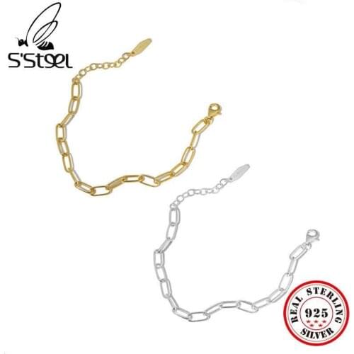 SSTEEL Minimalist Bracelets For Women Sterling Silver 925 Designer Chain Trendy Punk Geometric Bracelet Fine Jewellery Gift