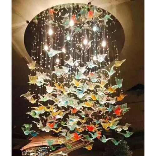 Butterfly glass chandelier bedroom living room sales office personality Nordic color butterfly creative chandelier