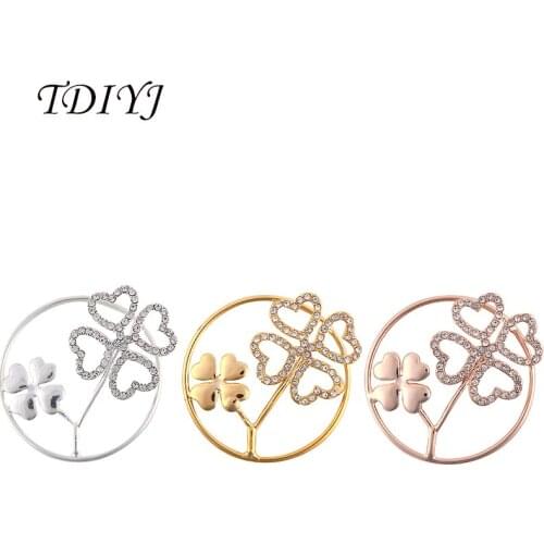 TDIYJ 6Pcs New 1.2mm Thickness My Coin Shamrock Deluxe 33mm Four Leaves Clover Coin Disc with Crystals for Coin Holder Pendants