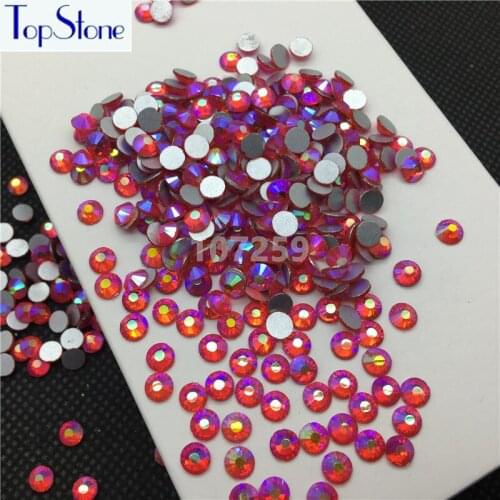 TopStone Orange AB Color ss3-ss30 Round Glass Crystal Flatbacks Nail Art 3D Stones Glue On Non Hotfix Rhinestones