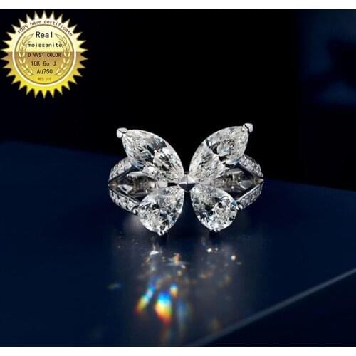 Solid 18K Gold Moissanite Diamond Ring D color VVS With national certificate 0016