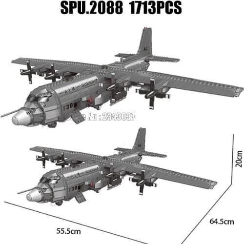 Xb06023 1713pcs Military Series The 130 Aerial Gunboat Plane Building Blocks 3 Toy