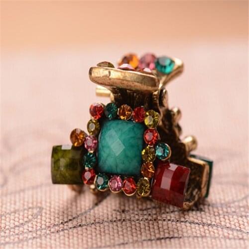 Cute Girls Mini Gold Color Crab Clip Vintage Hair Jewelry For Women With Fashion Multicolor Resin Crystal Flower Hair Clip Claws