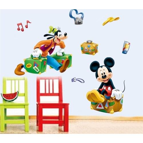 Wonderful Travel Mickey Goofy Wall Decals Kids Rooms Home Decor Cartoon Disney Wall Stickers Pvc Mural Art Diy Posters