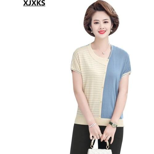 XJXKS 2021 Summer New Fashion Irregular Collar Women T-shirt High Quality Comfortable Top Women Short Sleeve T-shirt