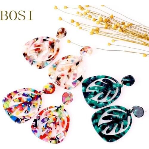 Acrylic Earrings For Women Boho Resin Acetate 2019 Colorful Leaf Leaves Dangle Drop Face Earings Fashion Big Bohemian Face New