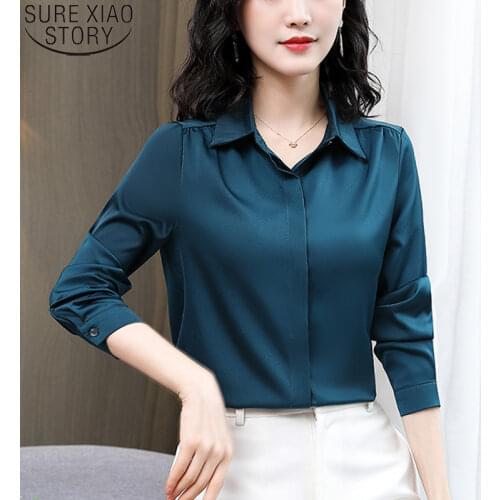 Satin Shirts Women Shirt Fashion Long Sleeve OL Women Blouse Turn Down Collar Silk Blouse Women Tops and Blouses Blusas 13040