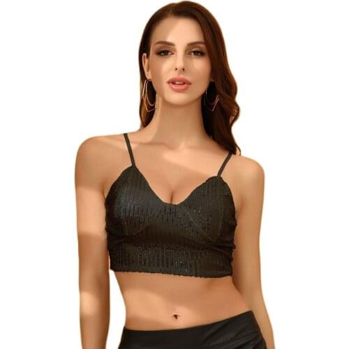 Tops Women 2021 Camisoles for Women Sexy Straps V Neck Backless Glitter Sequin Cami Top Sexy Crop Top