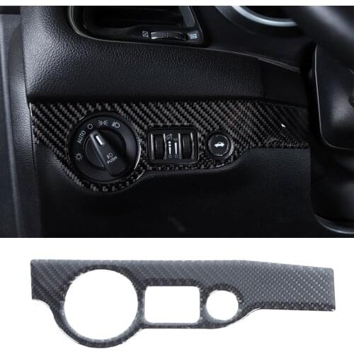 NHAUTP 1Pcs Car Decoration Carbon Fiber Headlight Switch Panel Trim Sticker For Dodge Challenger 2015