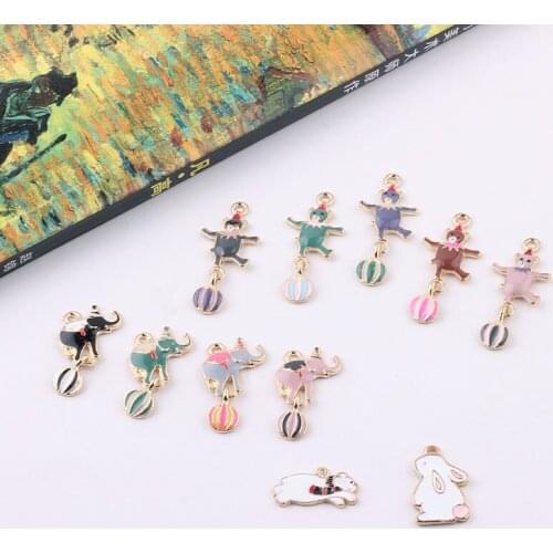 10pcs Circus Elephant Bear On Ball Rabbit Enamel Charms Animals Drop Oil Alloy Pendant Fit Bracelet DIY Jewelry Accessory YZ434