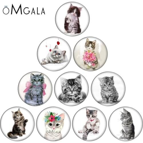 Fashion Lovely Cartoon Cats beauty 10pcs 12mm/18mm/20mm/25mm Round photo glass cabochon demo flat back Making findings