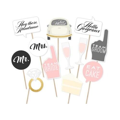 12pcs DIY Mr Mrs Wedding Photobooth Props Bride To Be Wedding Party Decorations Party Supplies