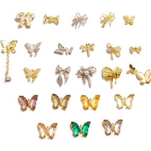 2Pieces Shiny luxury Zircon 3D butterfly Alloy Nail Art Decorations Crystal Jewelry tassel Manicure ornament Accessories CZ