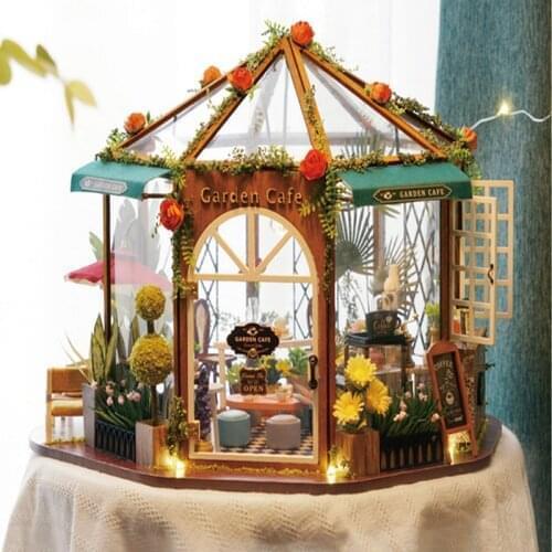 3D Villa Coffee House DIY Dollhouse Furniture Wooden House Mini Dollhouse Handmade Toys Children New Year Christmas Presents