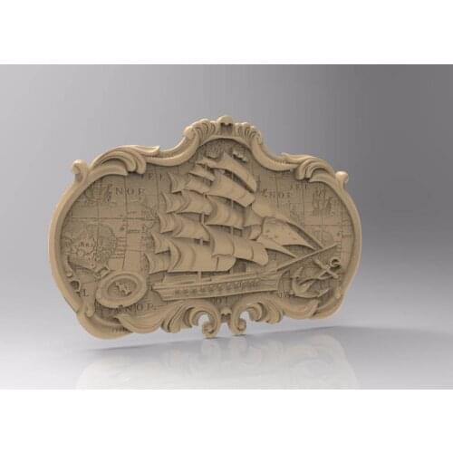 3d STL Model for CNC Router Engraver Carving Machine Relief Artcam Aspire "Ship in Frame" CNC files (ES)