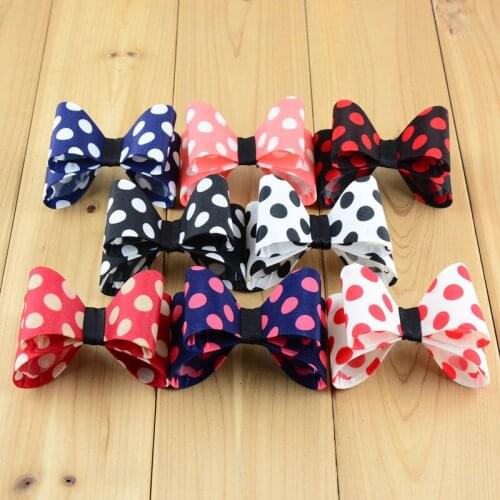 64pcs/lot 3.2" Newborn Luxe Dot Hair Bows without clip 8colors Handmade Hard Satin Bow For girls Hair Accessories HDJ33