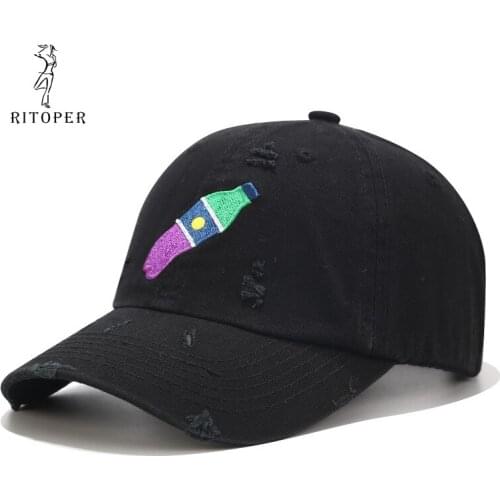 RITOPER Embroidery Baseball Cap Cola Pattern Hip hop Baseball Caps Vintage Casual Unisex Broken Hole Wash Cap Ins Snapback Hat