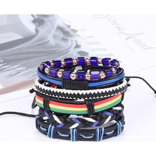 CIBOCIBO 6 Piece Bracelet Men Punk Leather Bracelet Men Wristband Retro Weave Men Bracelet Luxury Brand Designer For Men Jewelry